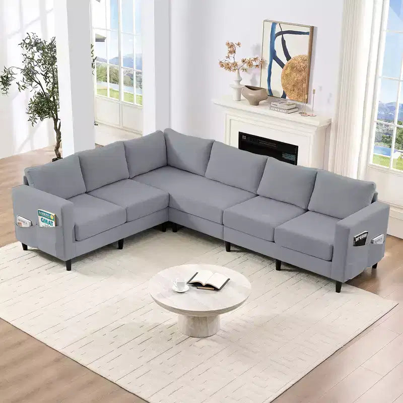 108Linen Oversized Modular Sectional Sofa, L, Shaped Sectional Sofas with Side Pocket, Large 6 Seater Corner Sofa