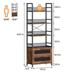 Libreria industriale a 4 ripiani, Scaffale con cassetti, Espositori alti 180 cm, Libreria in stile rustico e coloniale