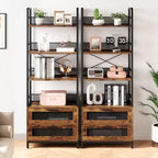 Libreria industriale a 4 ripiani, Scaffale con cassetti, Espositori alti 180 cm, Libreria in stile rustico e coloniale