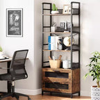 Libreria industriale a 4 ripiani, Scaffale con cassetti, Espositori alti 180 cm, Libreria in stile rustico e coloniale
