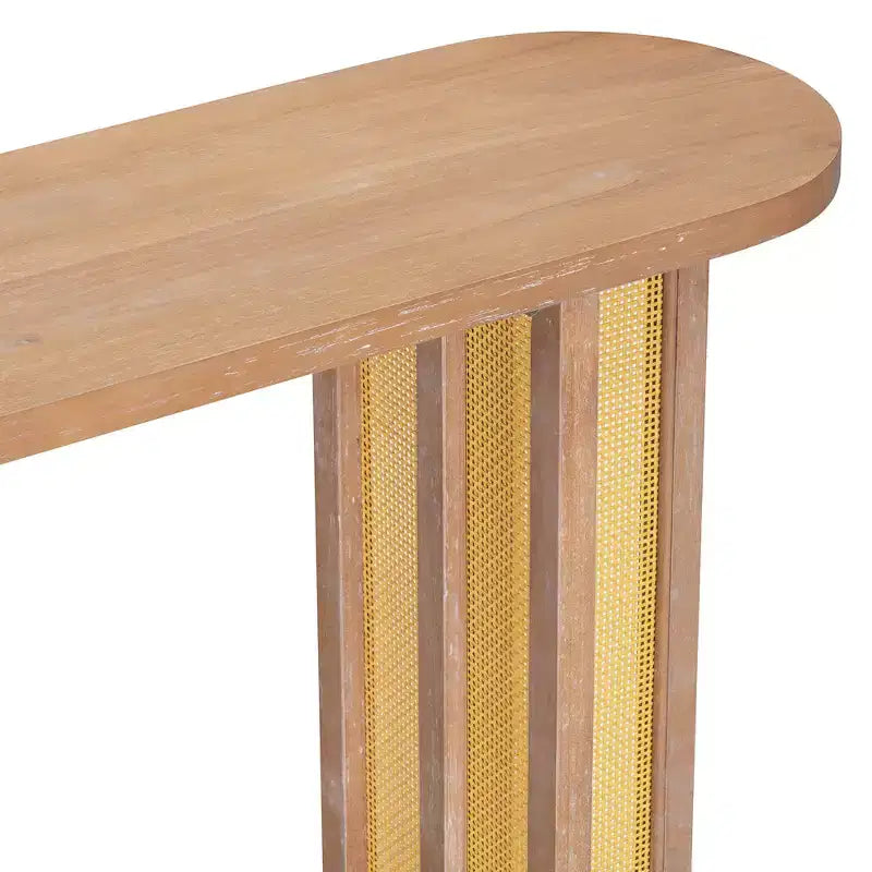 Rattan Narrow Console Table with Oval Top and Storage for Living Room and Entran