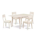 HomeStock 5-Pc Linen White Finish Solid Wood Top-Dining Room Set with Dropleaf-Seats 4