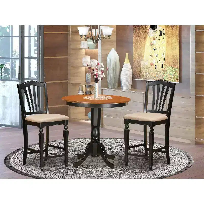 Set da pranzo ad altezza bancone, set tavolo e sedie da 3 pezzi, tavolo rotondo con piedistallo, mobili per sala da pranzo e cucina