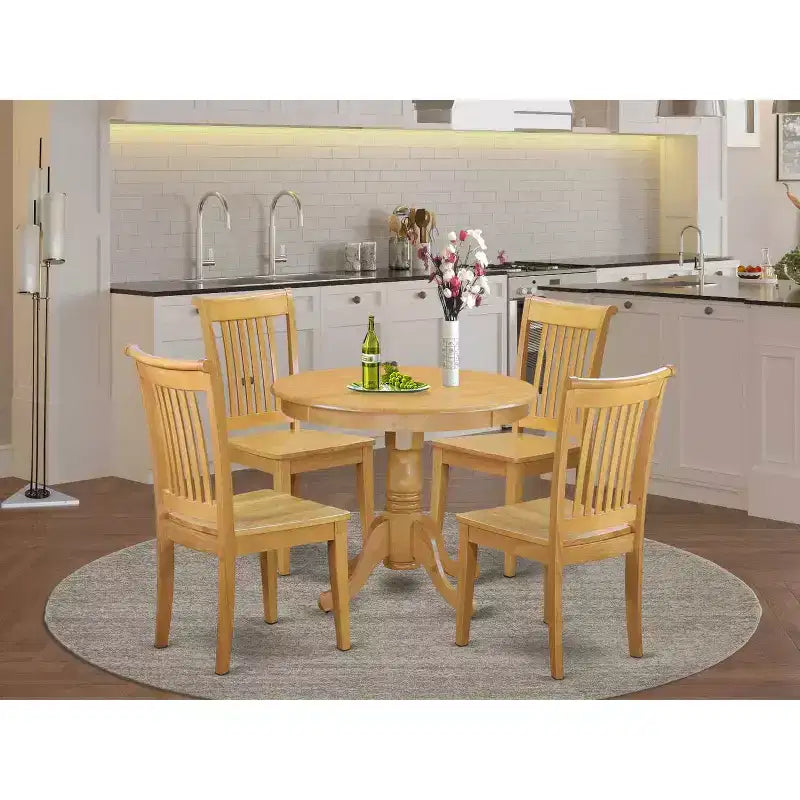 5, Piece Natural Oak Finish Solid Wood Top Dining table with 4 Chairs