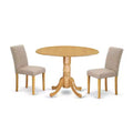 3-Piece Natural Oak Finish Solid Wood Top-Round Dining Room Set -Seats 4