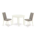 HomeStock 3-Pc Linen White Finish Round Solid Wood Top Dining Table Set