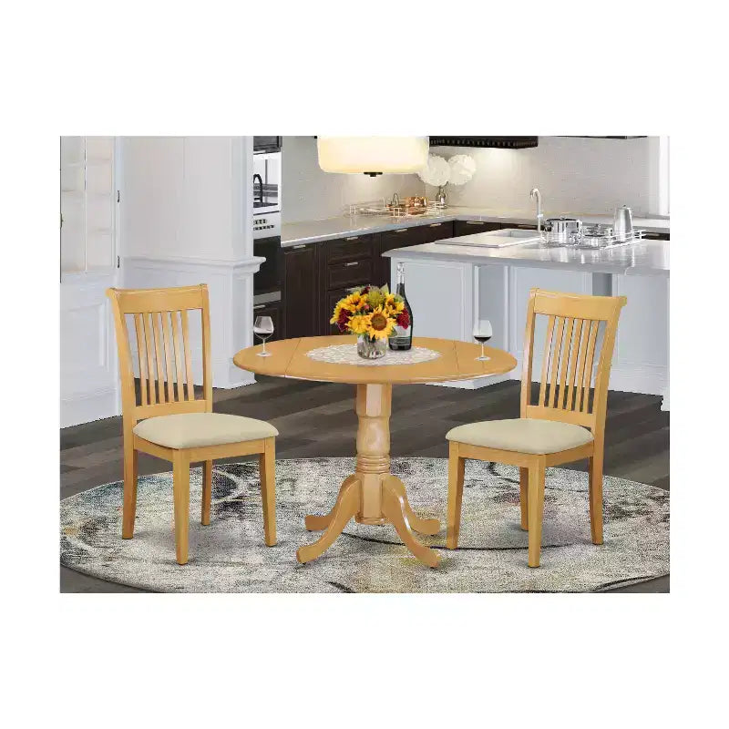Southwestern Round Dining Table Set, 3 Piece Kitchen Table & Chairs, Oak Finish, 42 Inch