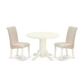 HomeStock 3-Pc Linen white Solid Wood Top - Round Dining Room Set - Seats 4