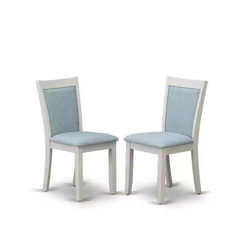 Tavolo da pranzo da 5 pezzi con ripiano in legno massiccio in finitura lino spazzolato bianco e 4 sedie