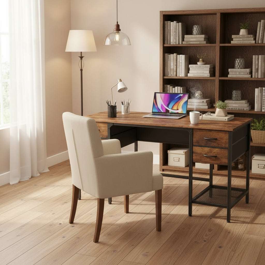 MAYEERTY Computer Desk 4 Drawers Mesh Shelves Home Office Desk