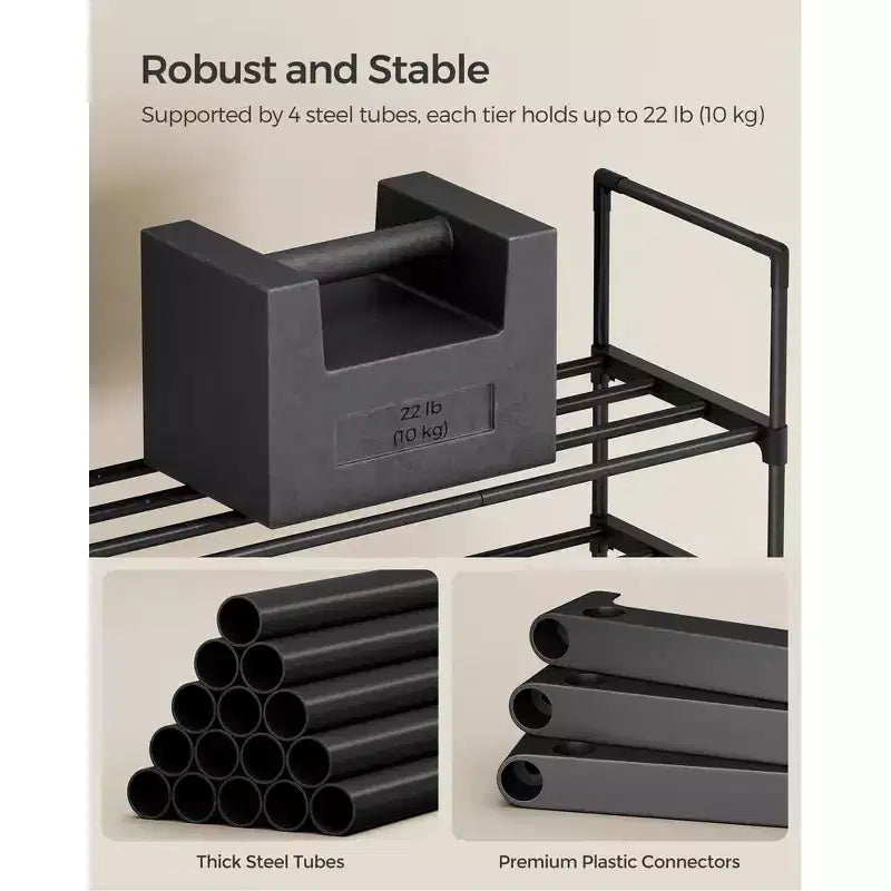Scarpiera impilabile a 2 livelli, organizer per scarpe in metallo da 37,5 cm con capacità di 10 kg per ripiano, verticale e reversibile per ingresso, nero