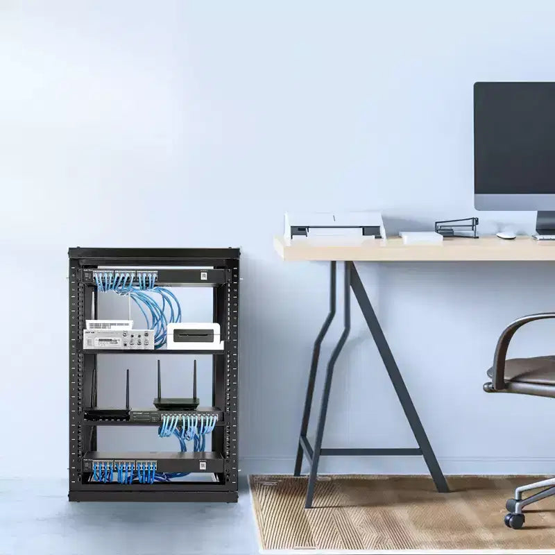 15U Wall Mount Server Rack, 150 lbs Max Load Capacity, Open Frame Network Rack with 180 Degrees Gate Swing, Carbon Steel, Black