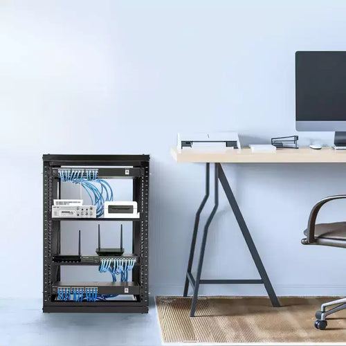 15U Wall Mount Server Rack, 150 lbs Max Load Capacity, Open Frame Network Rack with 180 Degrees Gate Swing, Carbon Steel, Black