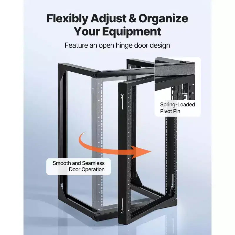 15U Wall Mount Server Rack, 150 lbs Max Load Capacity, Open Frame Network Rack with 180 Degrees Gate Swing, Carbon Steel, Black