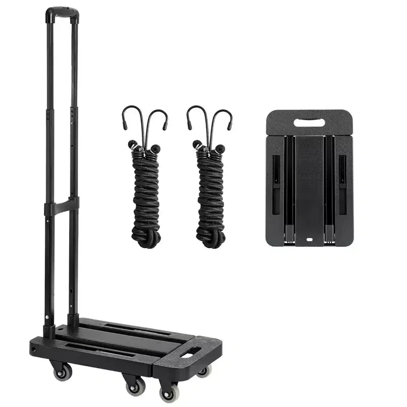 VEVOR Folding Hand Truck, 500 lbs Load Capacity, Collapsible Luggage Cart with 6 Wheels, 2 Elastic Ropes & Expandable Base, Black