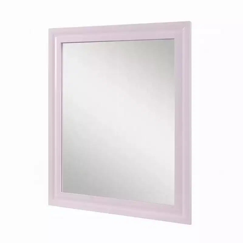 Accent Dresser Mirror, Sleek Square Wood Frame, 34x39 Glossy Pink