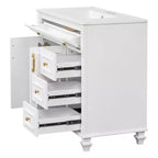 Mobile bagno da 91 cm con lavabo, mobile bianco con cassetto a ribalta, 3 cassetti, 2 ante con chiusura ammortizzata, legno massello MDF, ferramenta dorata