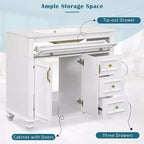 Mobile bagno da 91 cm con lavabo, mobile bianco con cassetto a ribalta, 3 cassetti, 2 ante con chiusura ammortizzata, legno massello MDF, ferramenta dorata