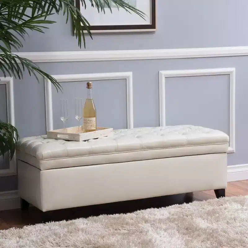 50 Storage Bench, Tufted End of Bed Ottoman Bench with Lift Top, Ottoman for Living Room, Entryway