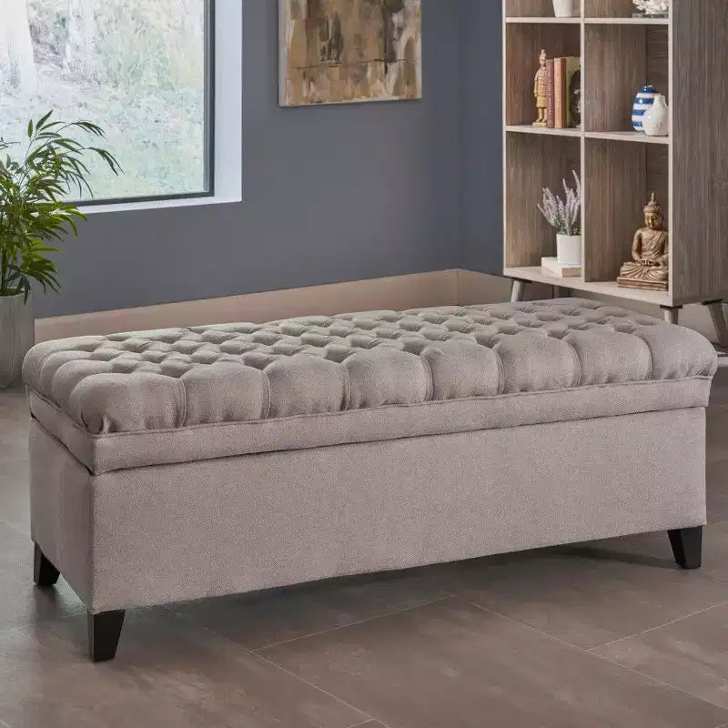 50 Storage Bench, Tufted End of Bed Ottoman Bench with Lift Top, Ottoman for Living Room, Entryway
