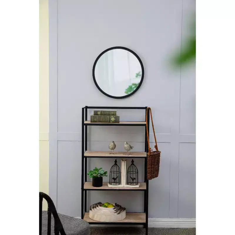 20x20 Inch Wall Mount Bathroom Mirror, Modern Round Wall Mount Vanity Mirror with Wooden Frame for Bathroom, Bedroom