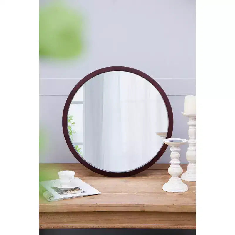 20x20 Inch Wall Mount Bathroom Mirror, Modern Round Wall Mount Vanity Mirror with Wooden Frame for Bathroom, Bedroom