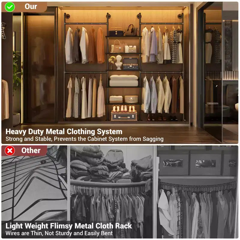 77, In Heavy, duty Garment Rack with Storage Shelves, Pipe Closet Organizer with 4 Hanging Rods