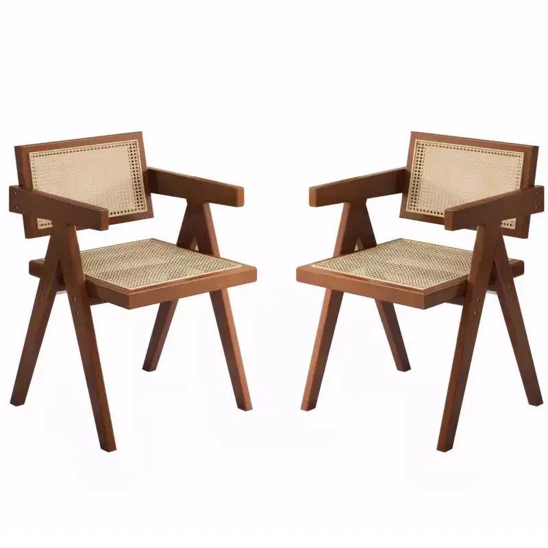 Mid, Century Rubber Wood Dining Chairs Set of 2, Waknut