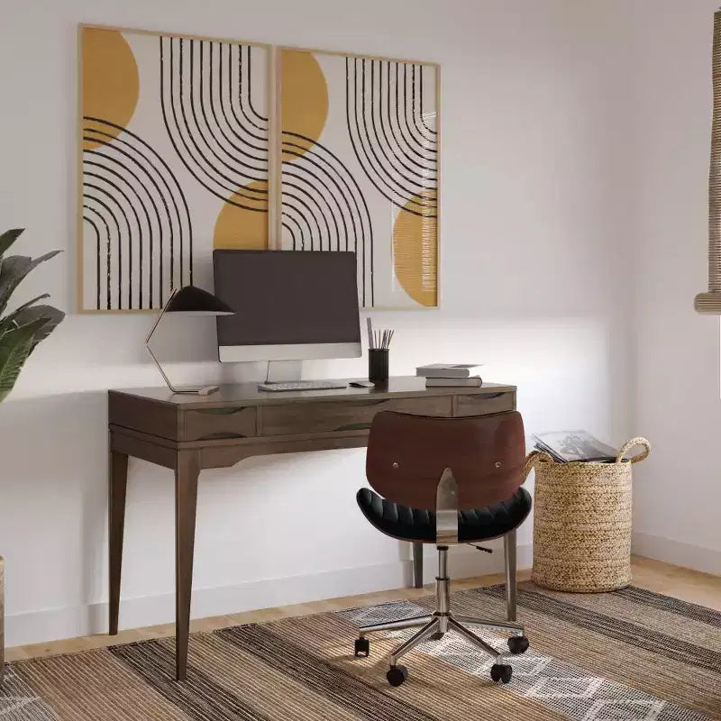 Scrivania piccola Pearson, marrone noce, stile direzionale da 48", vassoio per tastiera, schedario