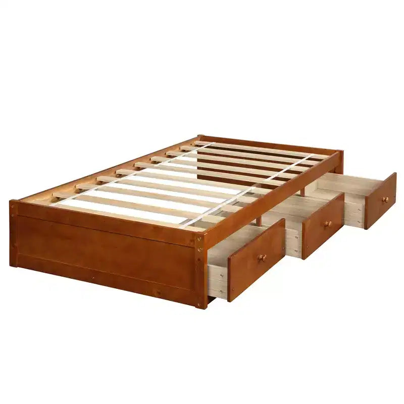 Letto a piattaforma singolo, struttura letto in legno con 3 cassetti