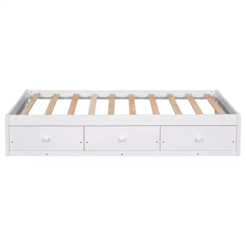 Letto a piattaforma singolo, struttura letto in legno con 3 cassetti