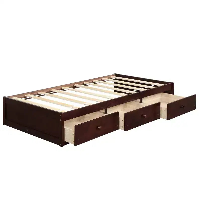 Letto a piattaforma singolo, struttura letto in legno con 3 cassetti