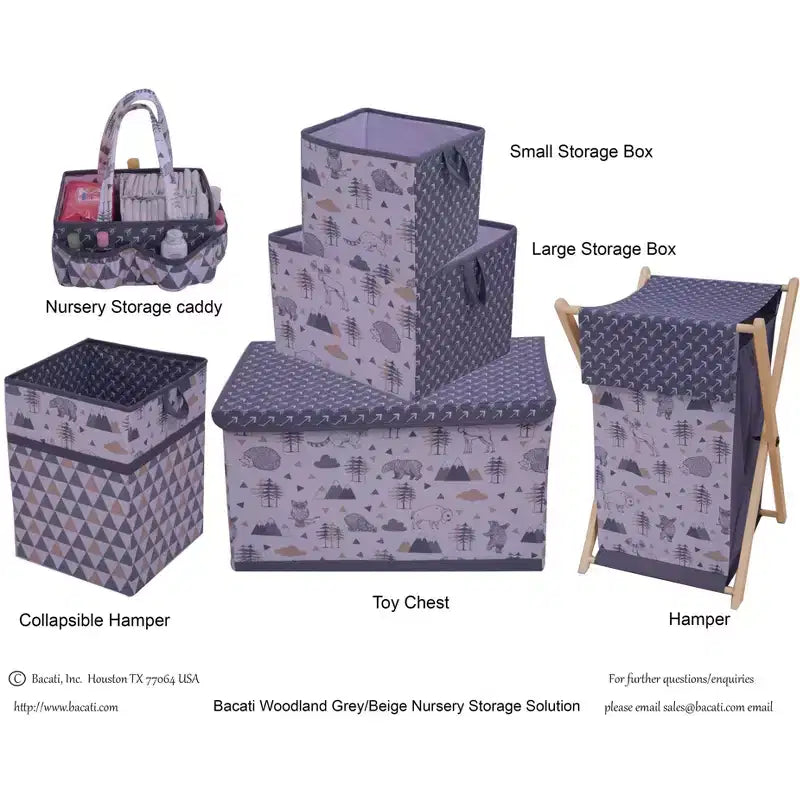 Cesto della Biancheria Pieghevole Woodlands, Grigio, Beige Neutro