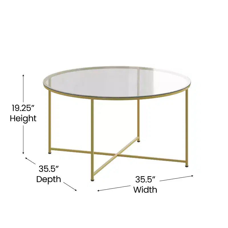Glass Living Room Coffee Table with Crisscross Metal Frame
