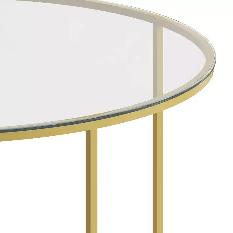 Glass Living Room Coffee Table with Crisscross Metal Frame